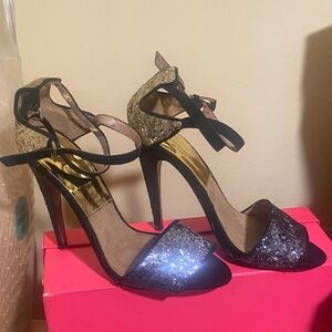Zara Glittering Black and Gold Heels